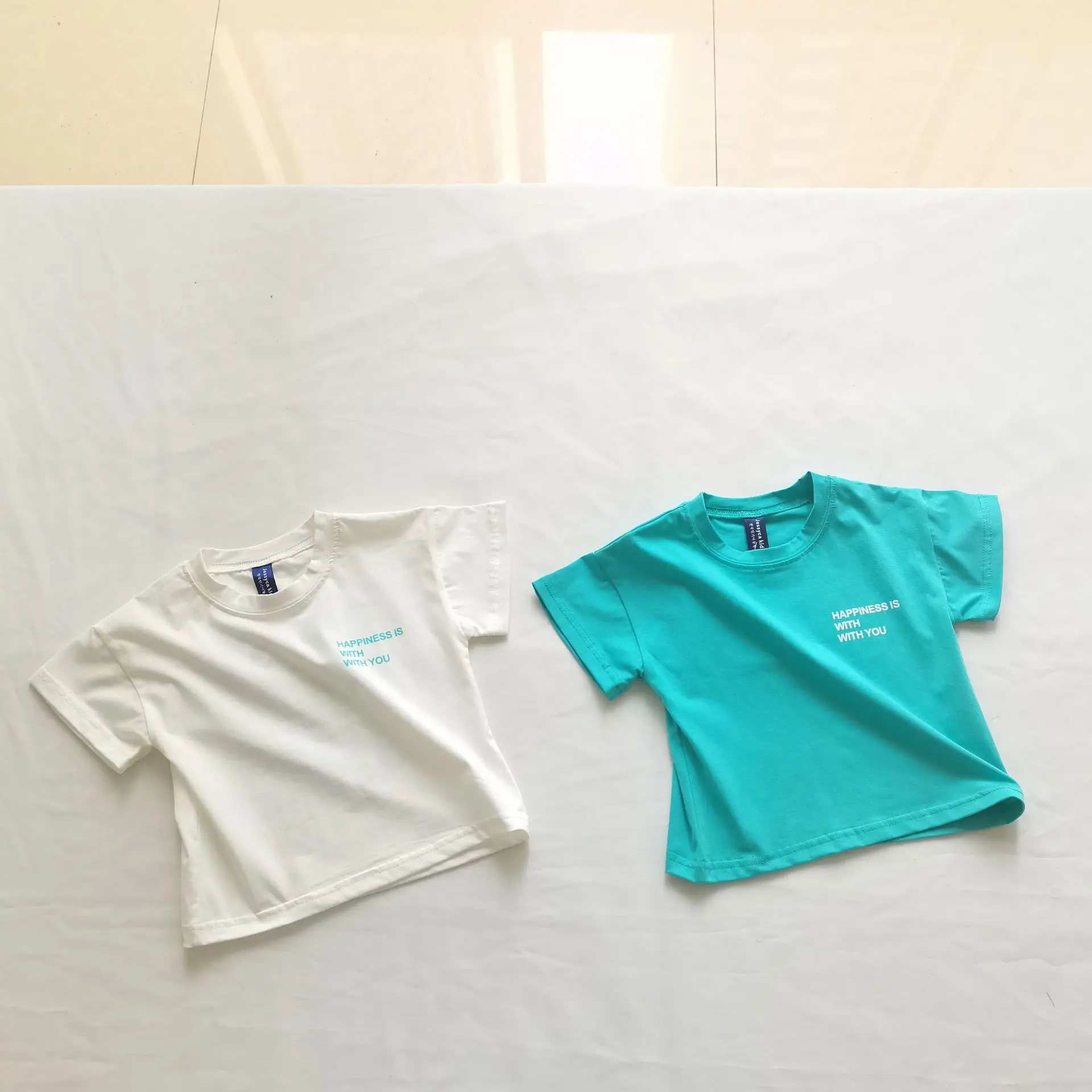 Ins Korean Style Boys T-Shirt Teal White Set — feature 2