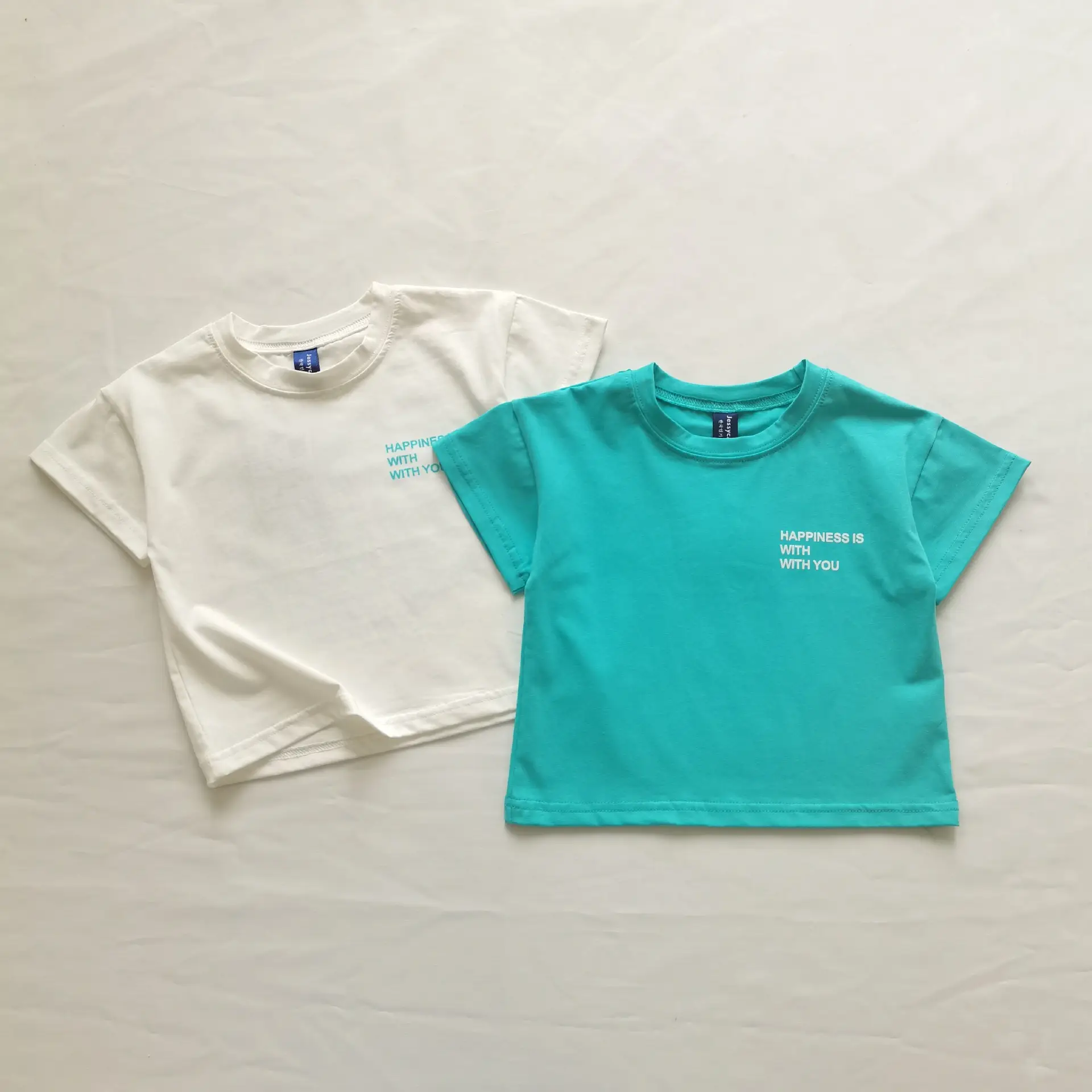 Ins Korean Style Boys T-Shirt Teal White Set — feature 3