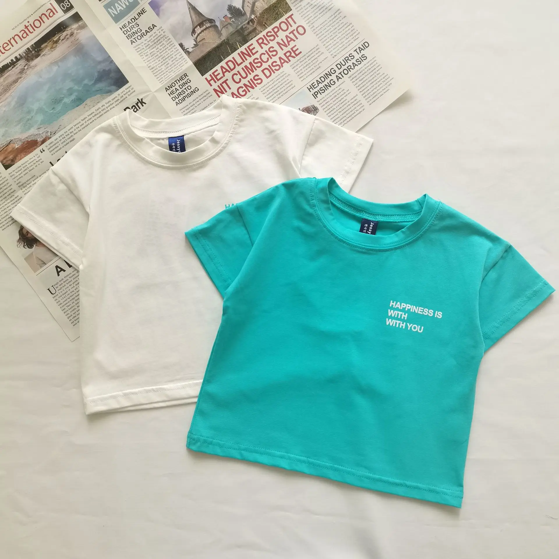 Ins Korean Style Boys T-Shirt Teal White Set — feature 5