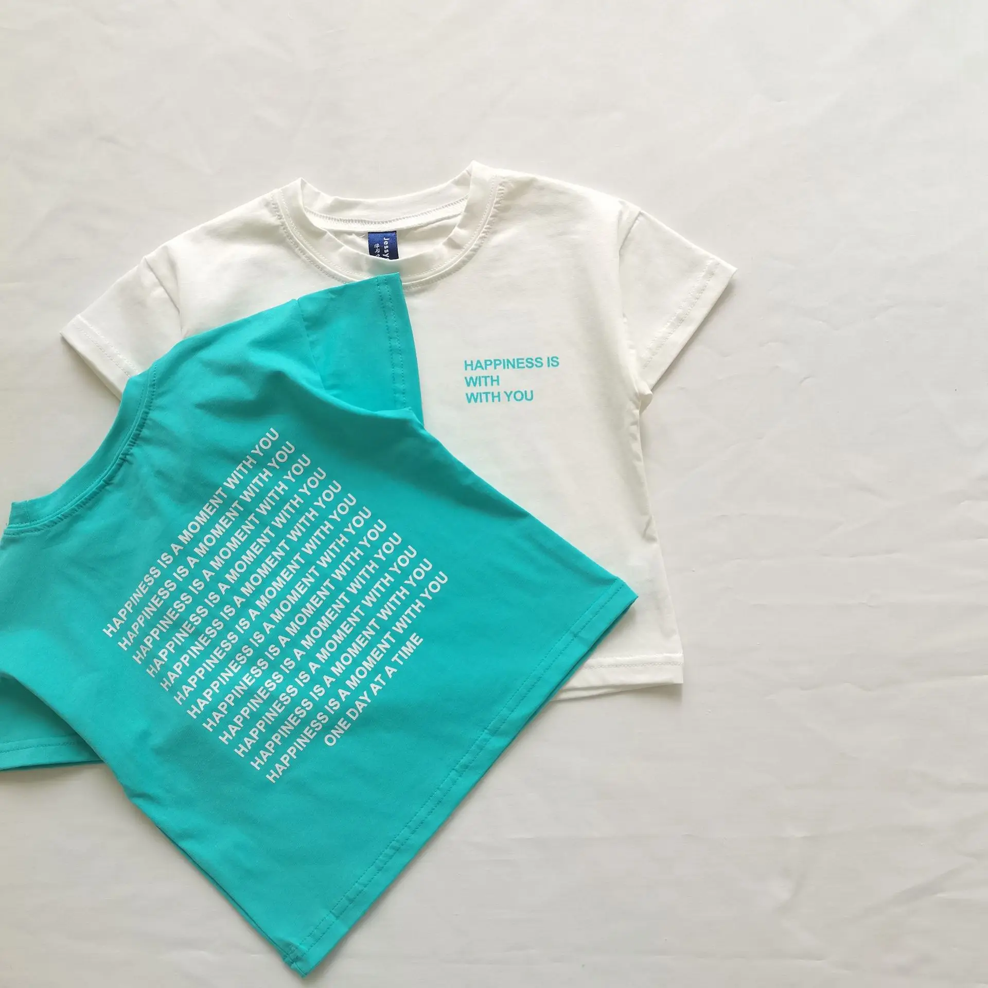 Ins Korean Style Boys T-Shirt Teal White Set — feature 9