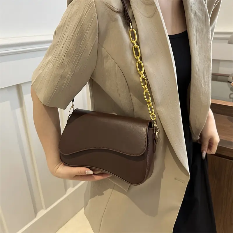 White Square Crossbody Bag with Gold Chain - Image 8