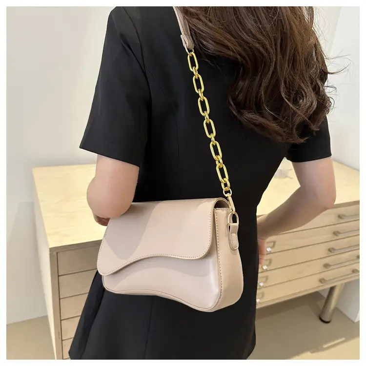 White Square Crossbody Bag with Gold Chain — feature 14