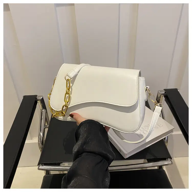 White Square Crossbody Bag with Gold Chain — feature 21