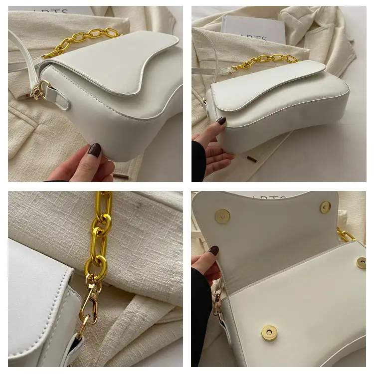White Square Crossbody Bag with Gold Chain — feature 7