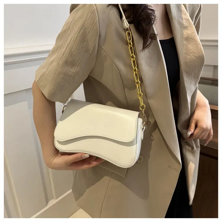 White Square Crossbody Bag with Gold Chain — feature 8
