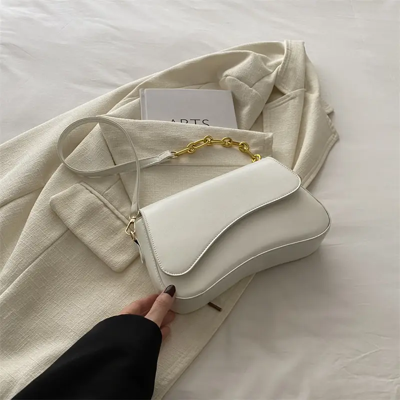 White Square Crossbody Bag with Gold Chain - Image 4