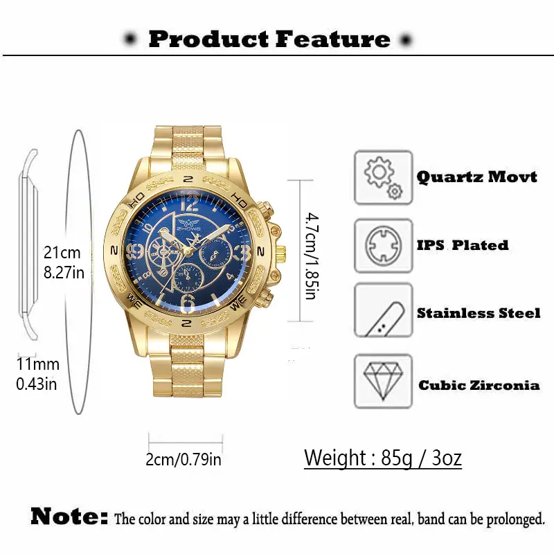 Gold 3-View Luxury Watch for Men — feature 1