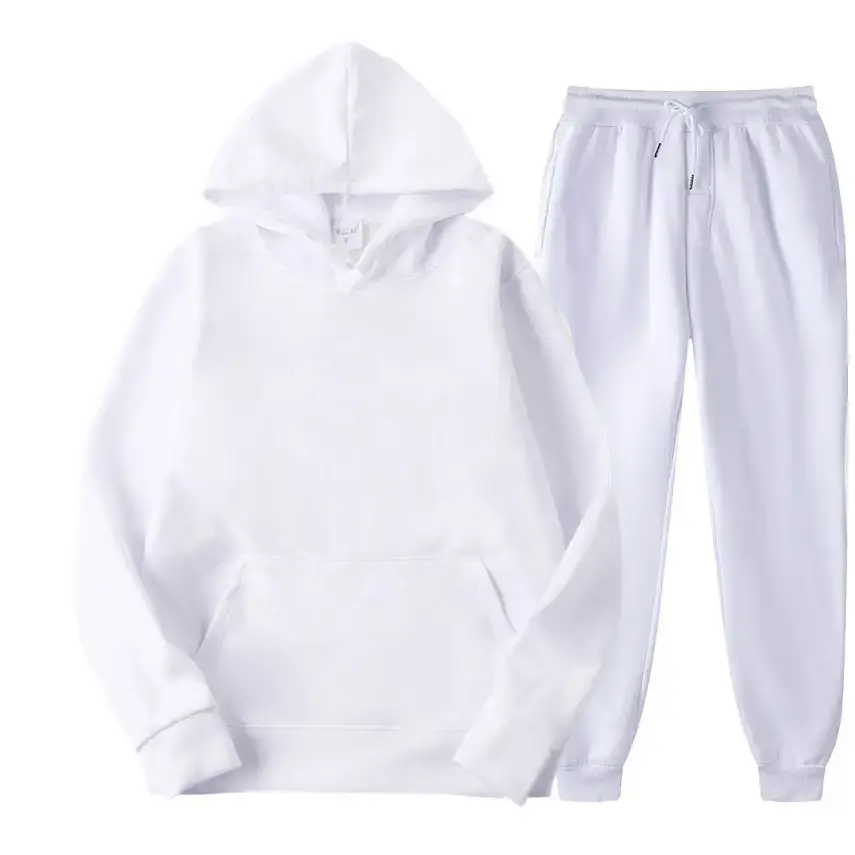 White Men's Hooded Sweatshirt & Pants Set Winter Casual - Image 13