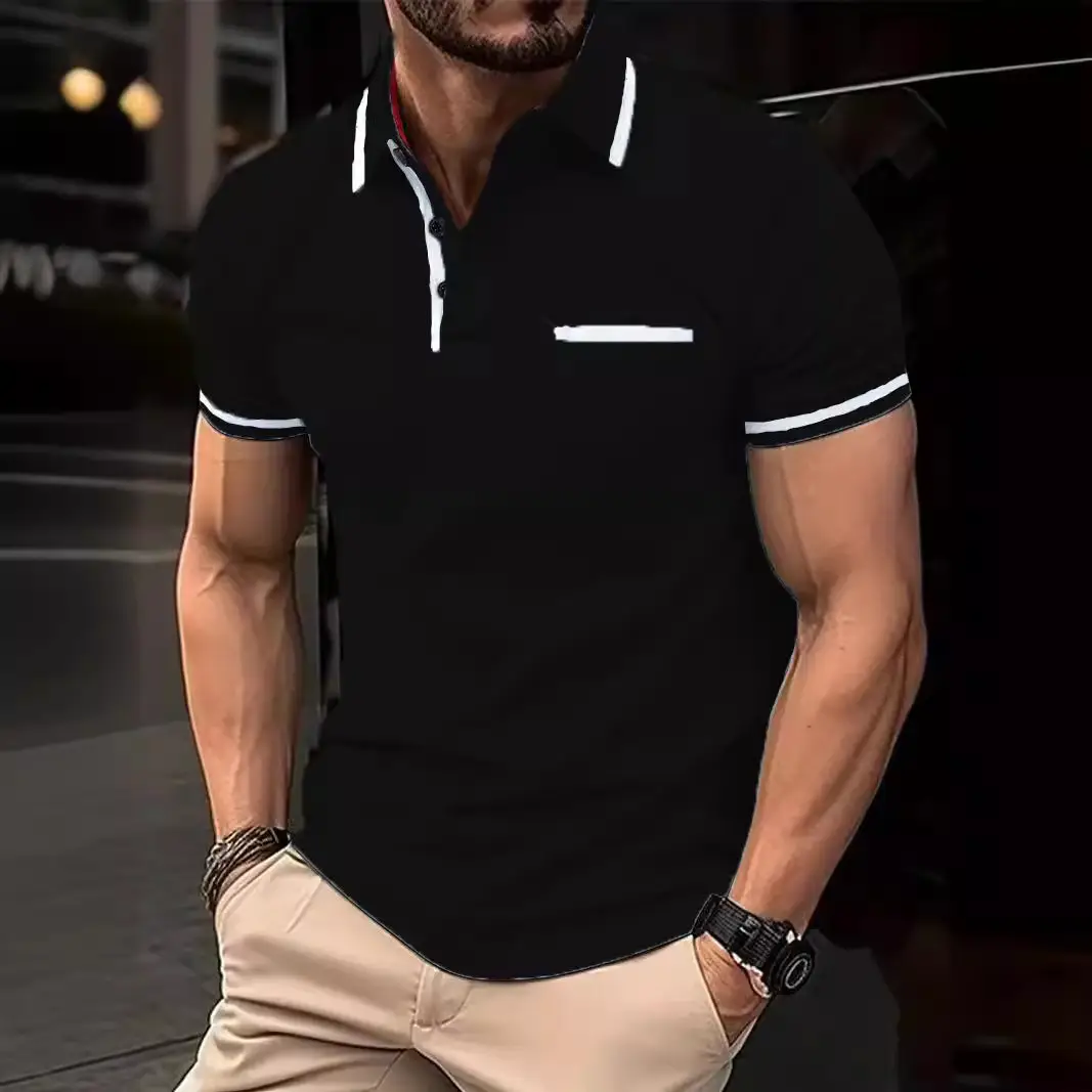 Men's Light Blue Polo Shirt Button Pocket Summer 2024 - Image 13