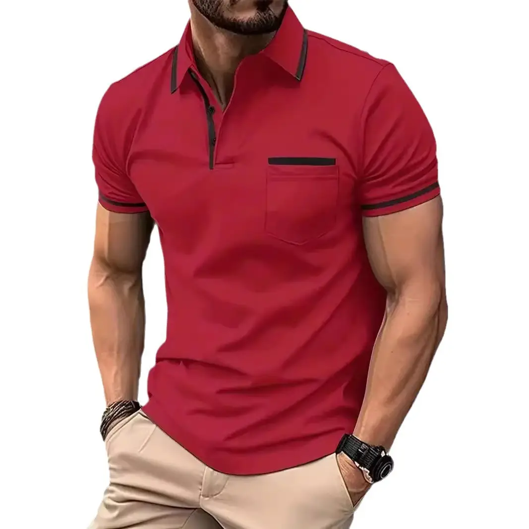Men's Light Blue Polo Shirt Button Pocket Summer 2024 - Image 16