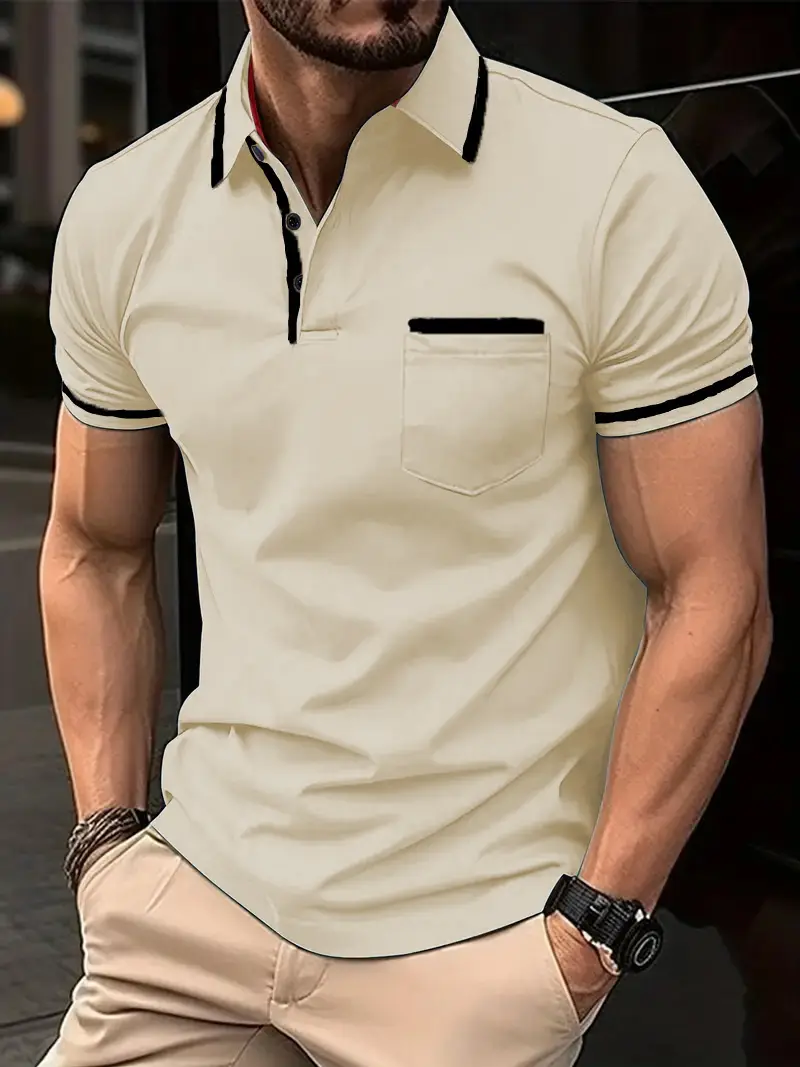 Men's Light Blue Polo Shirt Button Pocket Summer 2024 - Image 10