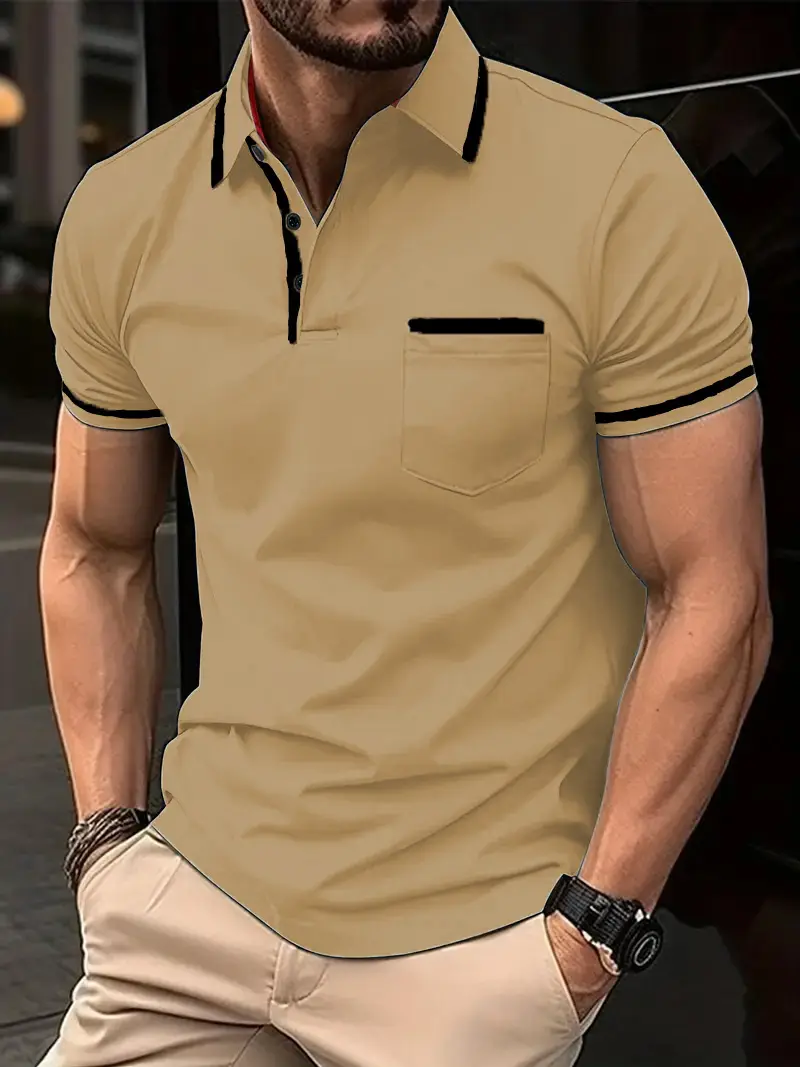 Men's Light Blue Polo Shirt Button Pocket Summer 2024 - Image 11