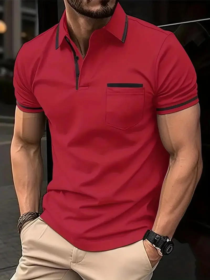Men's Light Blue Polo Shirt Button Pocket Summer 2024 - Image 3