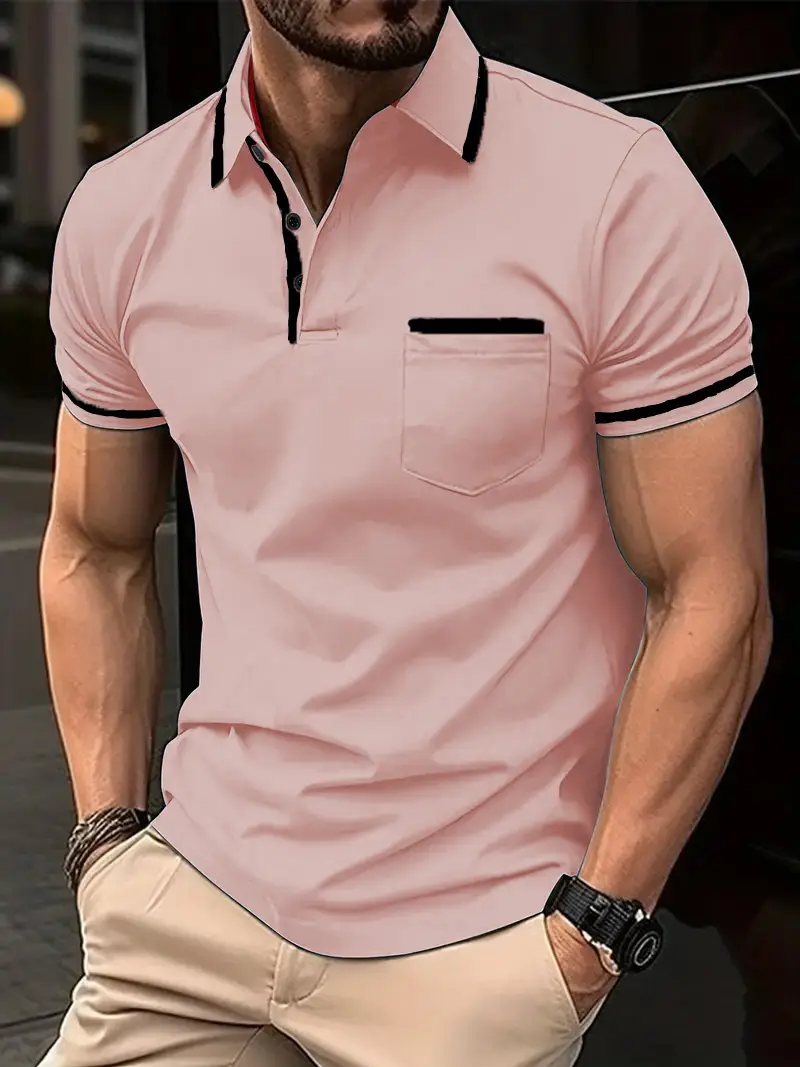Men's Light Blue Polo Shirt Button Pocket Summer 2024 - Image 5