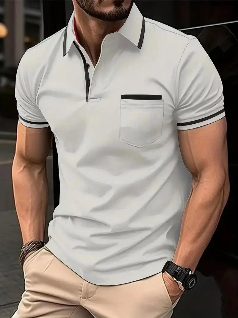 Men's Light Blue Polo Shirt Button Pocket Summer 2024 - Image 6