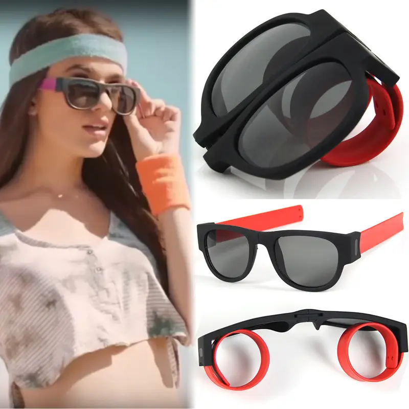 Folding Sports Sunglasses Black Red Adjustable Band - Image 8