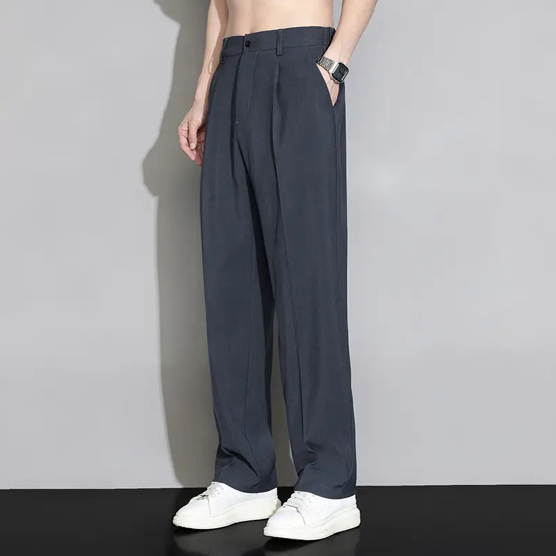 Men Ice Silk Wide Leg Pants Summer Loose Straight Suit Pants - Image 2