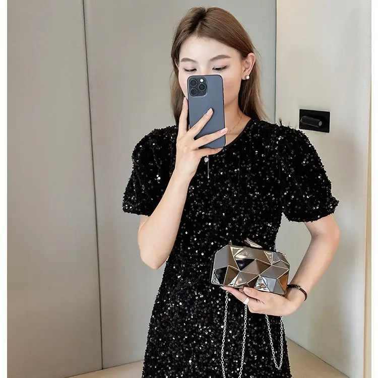 Silver Geometric Mirror Clutch Bag Mini Handbag
