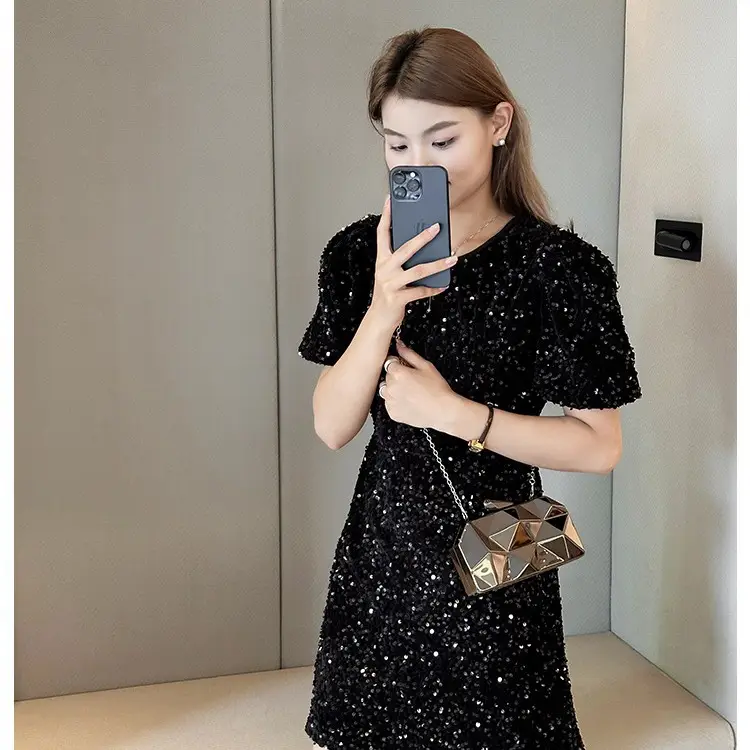 Silver Geometric Mirror Clutch Bag Mini Handbag
