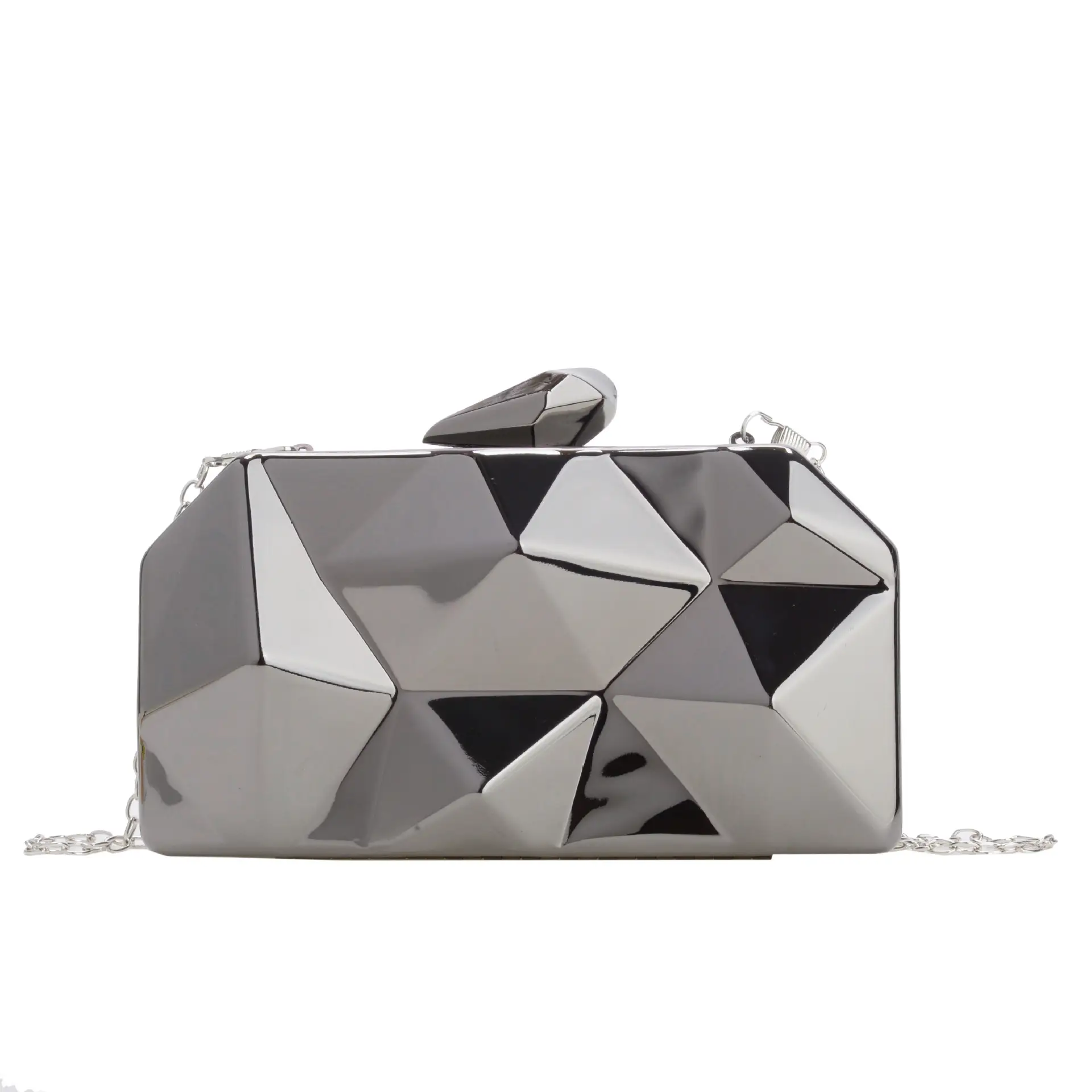 Silver Geometric Mirror Clutch Bag Mini Handbag