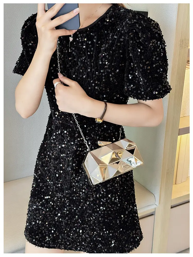 Silver Geometric Mirror Clutch Bag Mini Handbag — feature 12