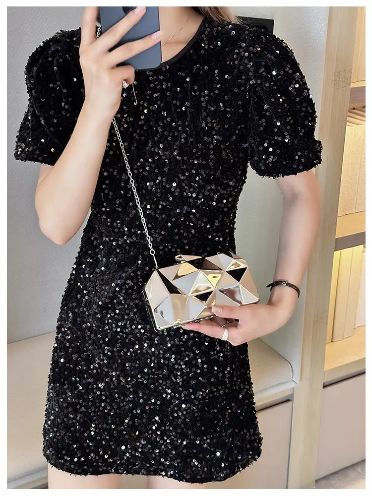 Silver Geometric Mirror Clutch Bag Mini Handbag — feature 14