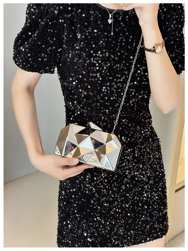 Silver Geometric Mirror Clutch Bag Mini Handbag — feature 16