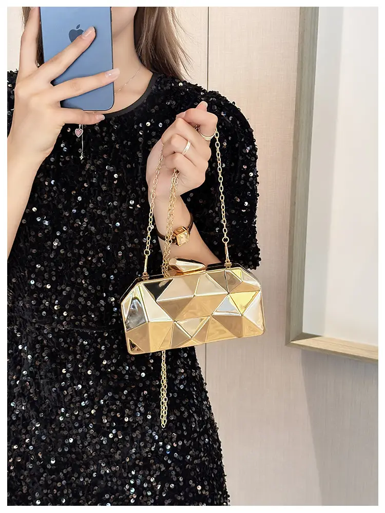 Silver Geometric Mirror Clutch Bag Mini Handbag — feature 20