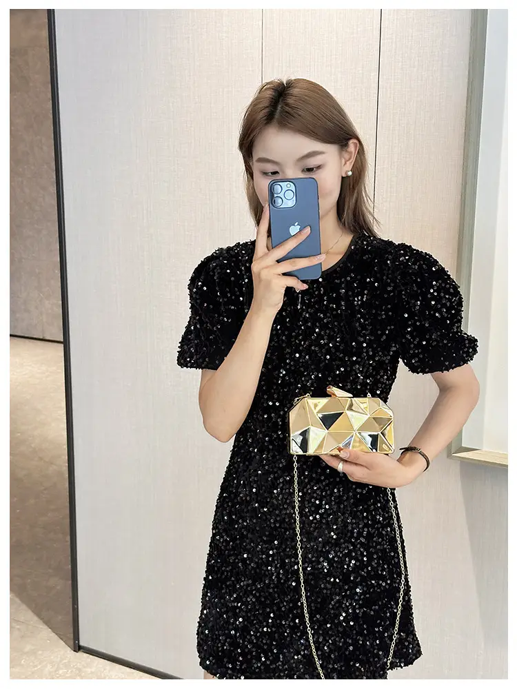 Silver Geometric Mirror Clutch Bag Mini Handbag — feature 21