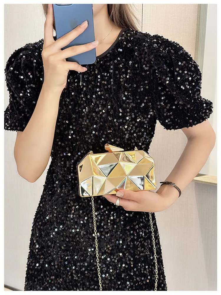 Silver Geometric Mirror Clutch Bag Mini Handbag — feature 22