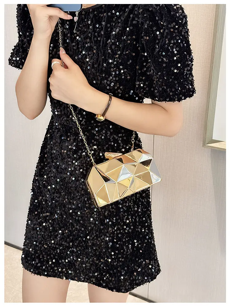 Silver Geometric Mirror Clutch Bag Mini Handbag — feature 24