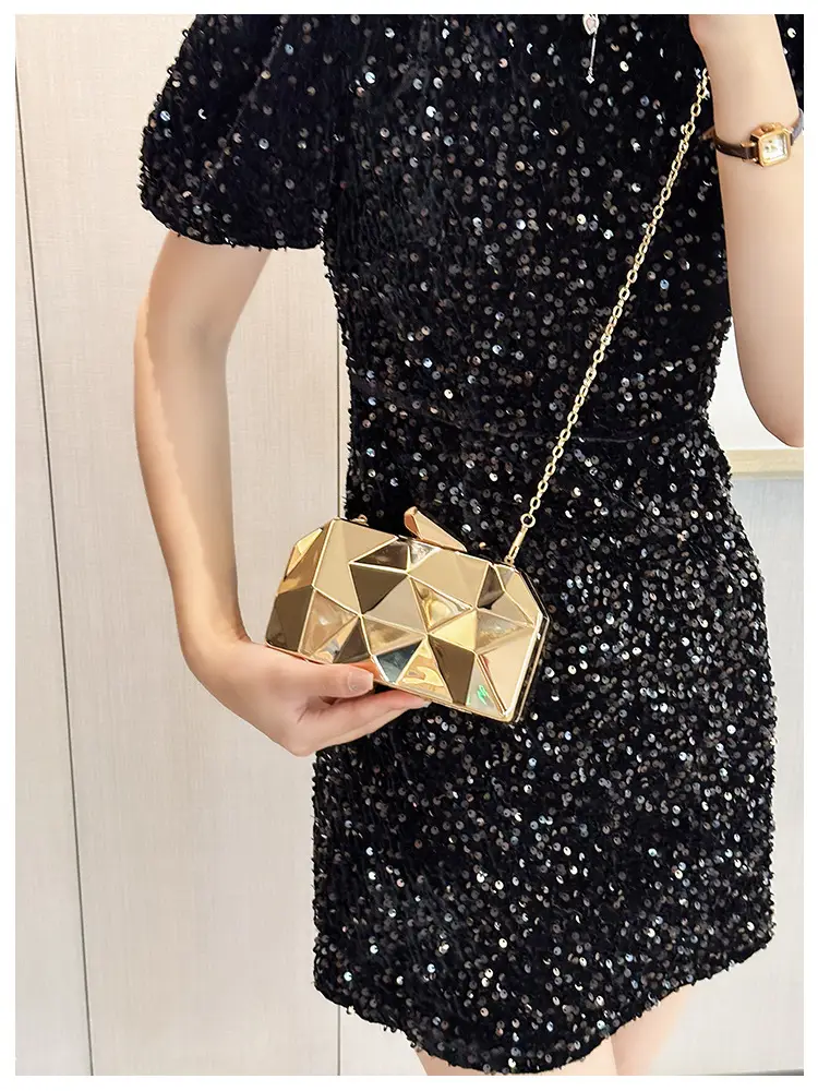 Silver Geometric Mirror Clutch Bag Mini Handbag — feature 26
