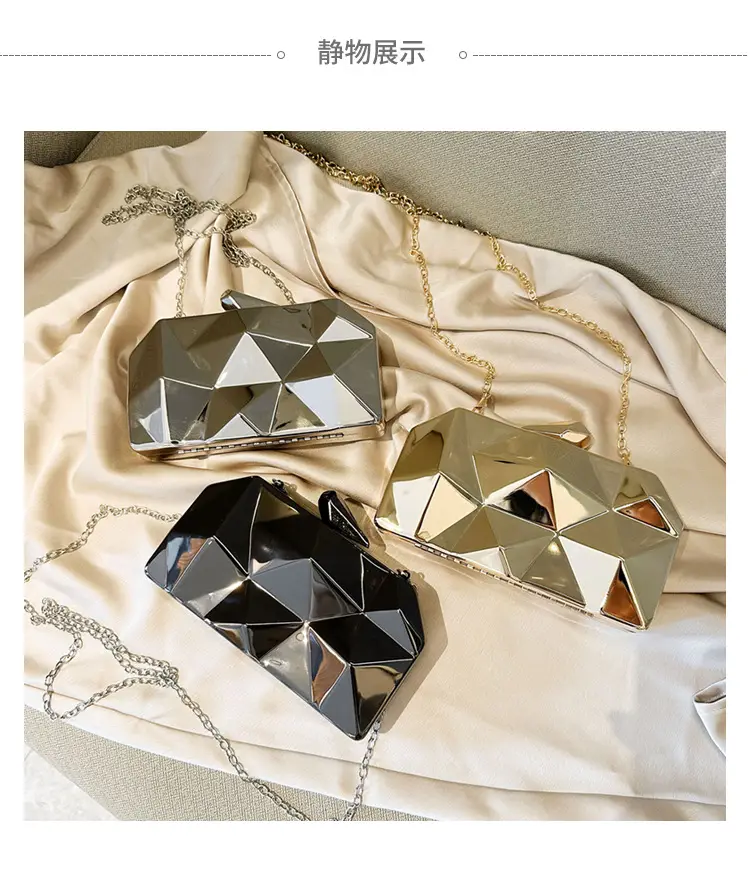 Silver Geometric Mirror Clutch Bag Mini Handbag — feature 28
