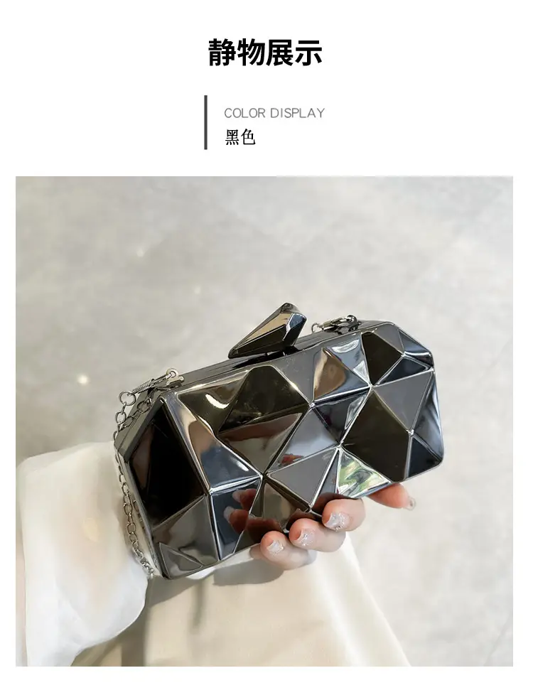 Silver Geometric Mirror Clutch Bag Mini Handbag — feature 29