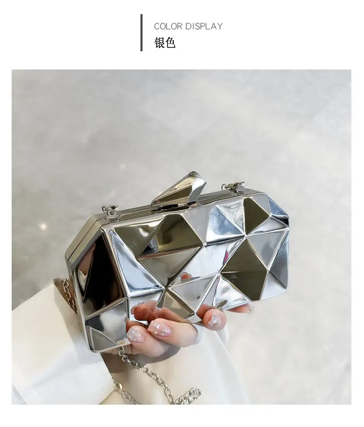 Silver Geometric Mirror Clutch Bag Mini Handbag — feature 30