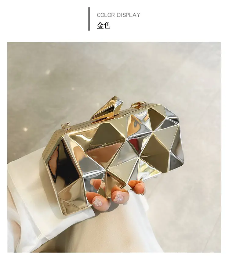 Silver Geometric Mirror Clutch Bag Mini Handbag — feature 31