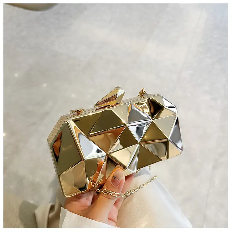 Silver Geometric Mirror Clutch Bag Mini Handbag — feature 32