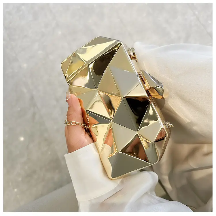 Silver Geometric Mirror Clutch Bag Mini Handbag — feature 33