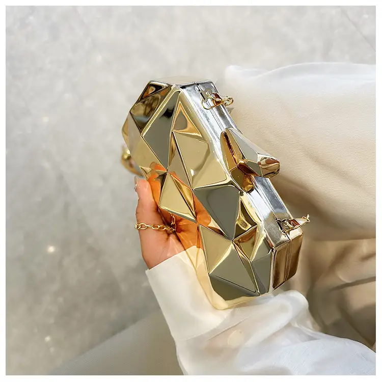 Silver Geometric Mirror Clutch Bag Mini Handbag — feature 34