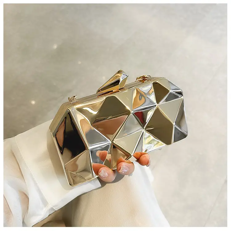 Silver Geometric Mirror Clutch Bag Mini Handbag — feature 35