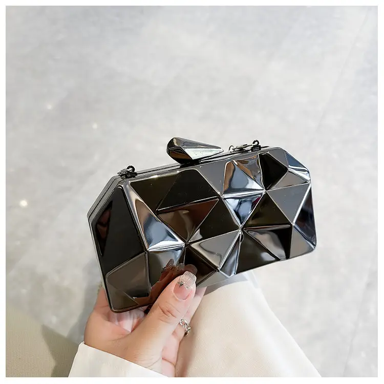 Silver Geometric Mirror Clutch Bag Mini Handbag — feature 36
