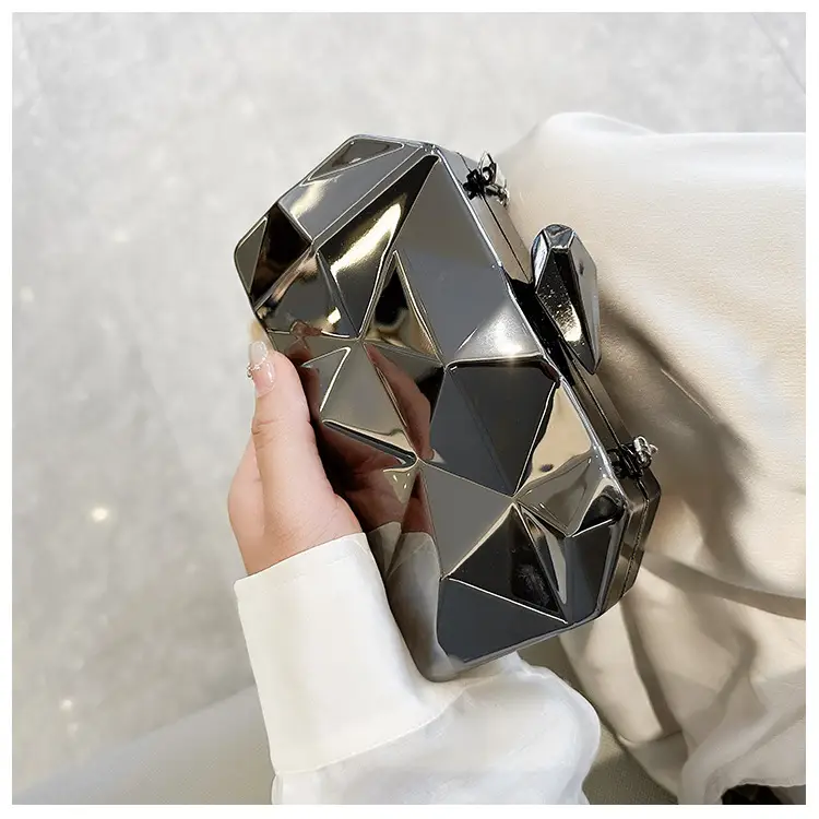 Silver Geometric Mirror Clutch Bag Mini Handbag — feature 37