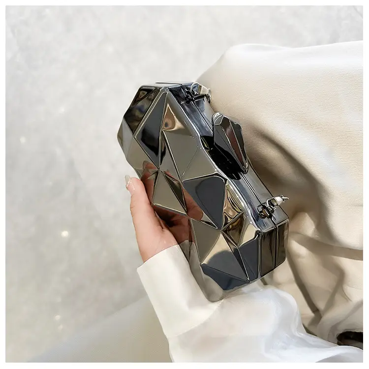 Silver Geometric Mirror Clutch Bag Mini Handbag — feature 38