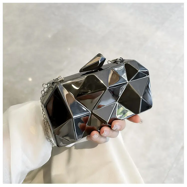 Silver Geometric Mirror Clutch Bag Mini Handbag — feature 39