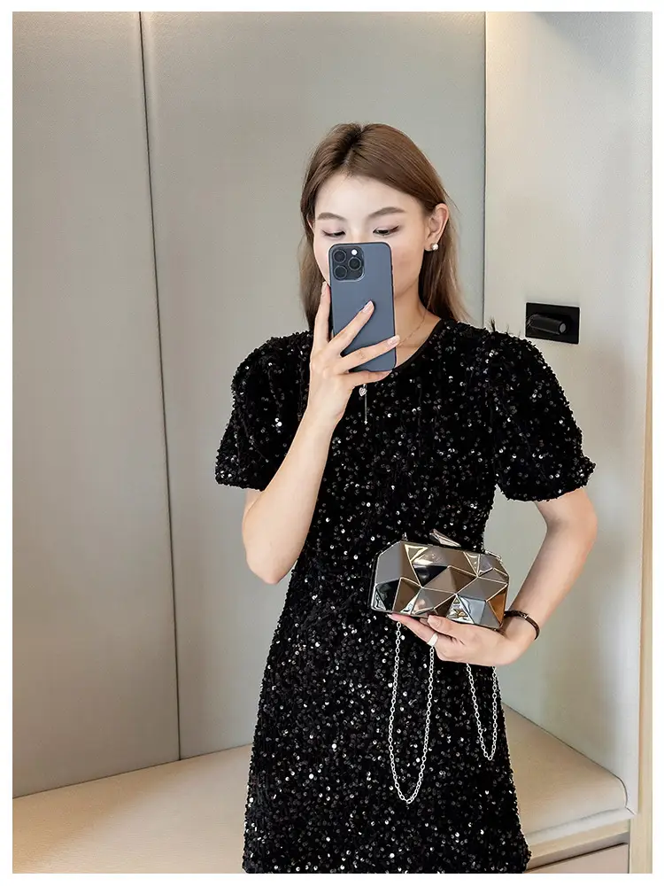 Silver Geometric Mirror Clutch Bag Mini Handbag — feature 4