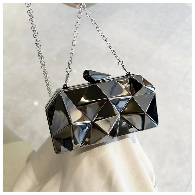 Silver Geometric Mirror Clutch Bag Mini Handbag — feature 40