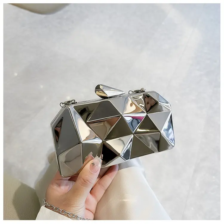 Silver Geometric Mirror Clutch Bag Mini Handbag — feature 41