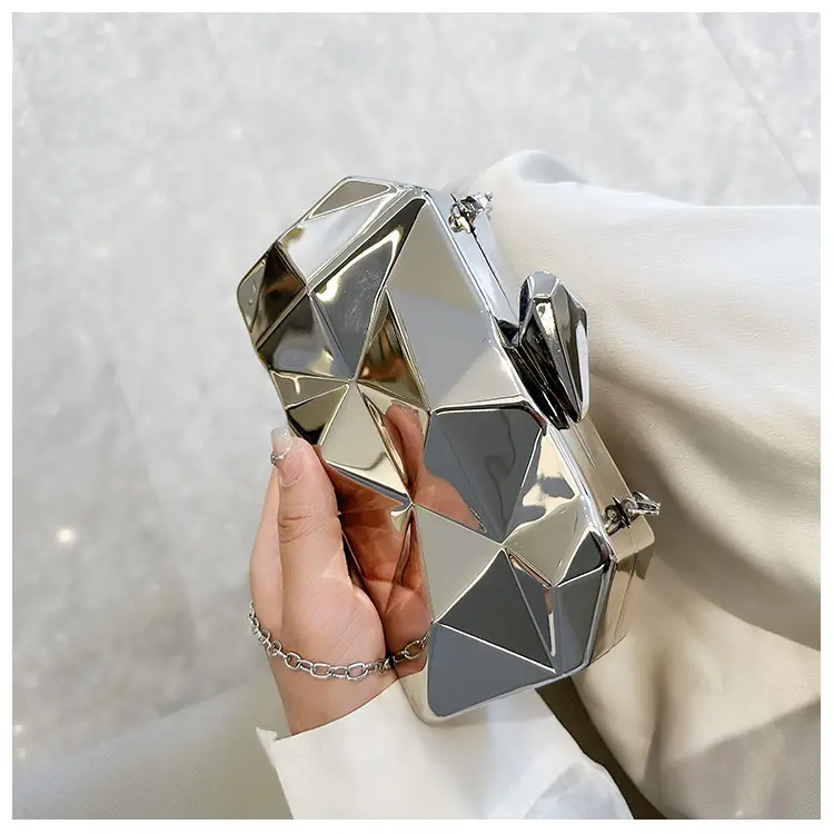 Silver Geometric Mirror Clutch Bag Mini Handbag — feature 42
