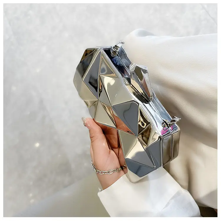 Silver Geometric Mirror Clutch Bag Mini Handbag — feature 43