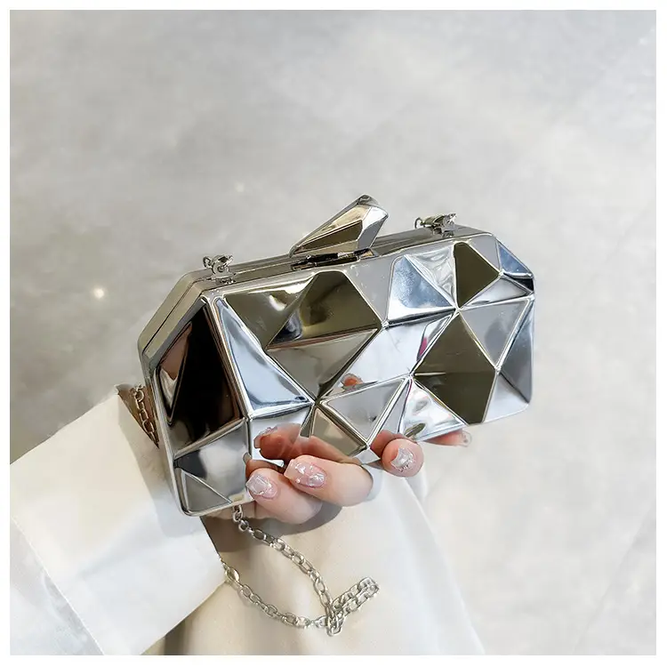 Silver Geometric Mirror Clutch Bag Mini Handbag — feature 44